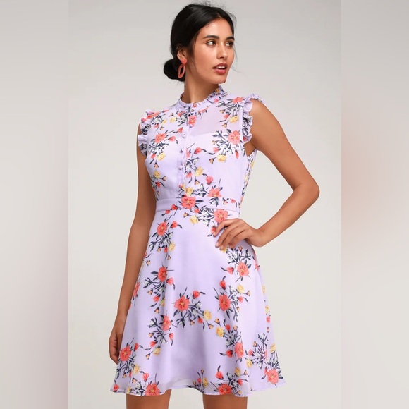 Lulus Dresses & Skirts - Lulu’s Porch Swing Lavender Floral Print Skater Dress Size Small ( NWOT)